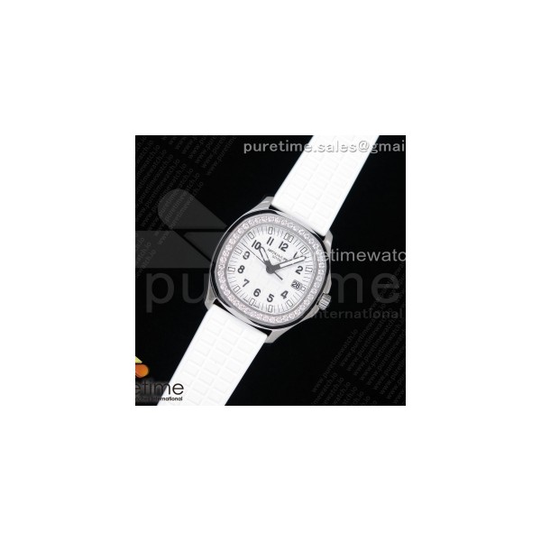 PPF 파텍필립 아쿠아넛 화이트다이얼 다이아베젤 화이트러버스트랩 Aquanaut 5067A SS PPF 1:1 Best Edition White Textured Dial on White Rubber Strap AE23