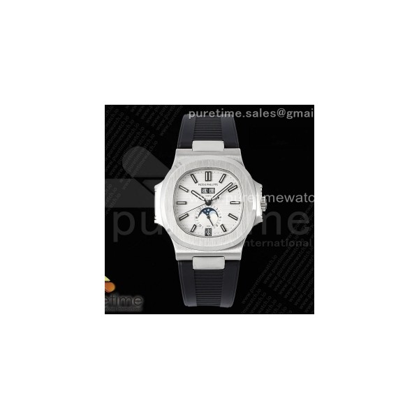 PPF 파텍필립 노틸러스 5726 화이트다이얼 블랙러버스트랩 Nautilus 5726 Complicated SS PPF 1:1 Best Edition White Textured Dial on Black Rubber Strap A324